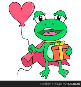 green frog dress up superhero brings love balloons and gifts for birthday events