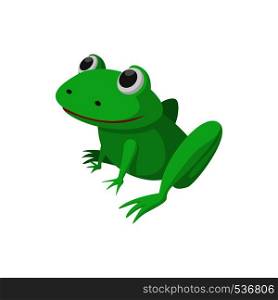Green frog icon in cartoon style isolated on white background. Frog icon, cartoon style