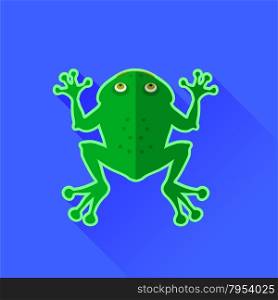 Green Frog Icon Isolated on Blue Background. Green Frog