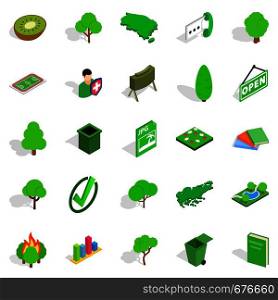 Green fruit icons set. Isometric set of 25 green fruit vector icons for web isolated on white background. Green fruit icons set, isometric style
