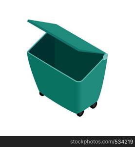 Green garbage container icon in isometric 3d style on a white background. Green garbage container icon, isometric 3d style