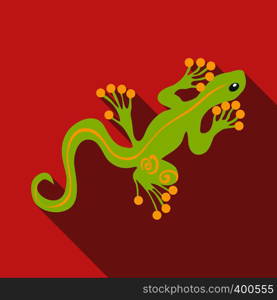 Green gecko icon. Flat illustration of green gecko vector icon for web. Green gecko icon, flat style