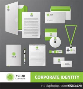 Green geometric business company stationery template for corporate identity and branding set isolated vector illustration