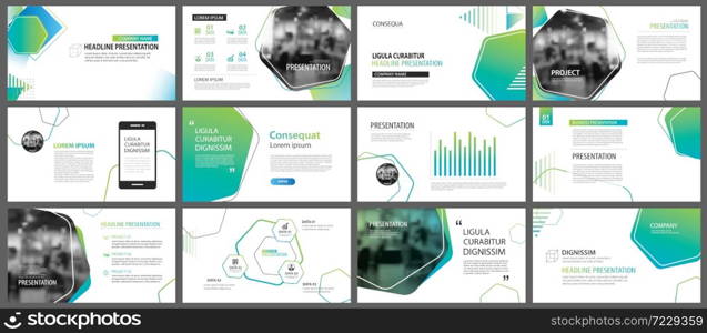 Green geometric slide presentation templates and infographics background. Use for business annual report, flyer, corporate marketing, leaflet, advertising, brochure, modern style.