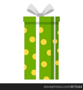 Green gift box icon. Flat illustration of green gift box vector icon for web design. Green gift box icon, flat style