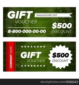 Green Gift voucher template with decorative elements. Gift voucher design