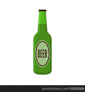 green glass beer bottle in flet style, vector. green glass beer bottle in flet style