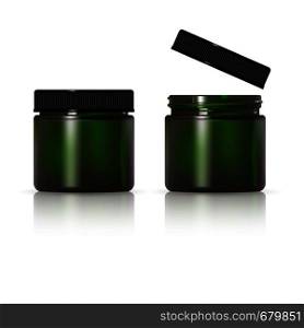 Green glass jar for cosmetic cream. Realistic cosmetic package