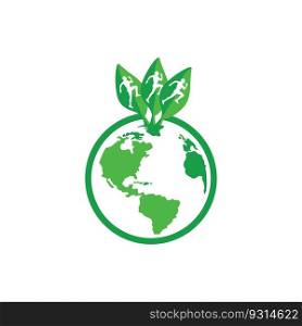 Green globe with three leafs fitness concept green fitness logo design.