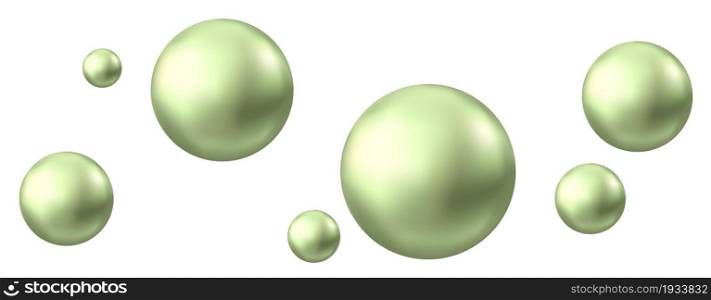 Green glossy sphere isolated on white background. Skin care oil bubbles. Pearl. Vector ball for natural cosmetic, shampoo package design.