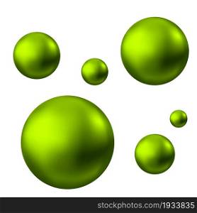 Green glossy sphere isolated on white background. Skin care oil bubbles. Pearl. Vector ball for natural cosmetic, shampoo package design.