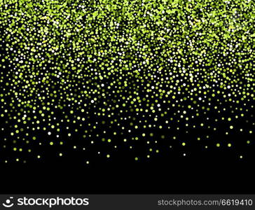 Green Gold sparkles on black background. Gold glitter background.. Vector Color glitter background for greeting card design