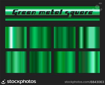 Green gradient square set. Metallic texture background. Vector illustration.. Green gradient square set