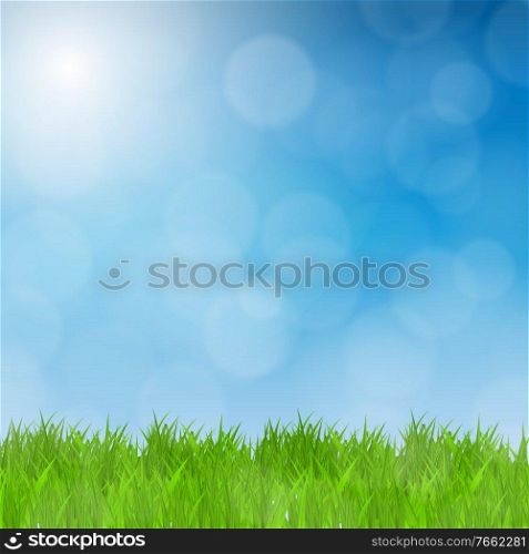 Green Grass Field and Blue Sky Natural Background. Vector Illustration EPS10. Green Grass Field and Blue Sky Natural Background. Vector Illustration