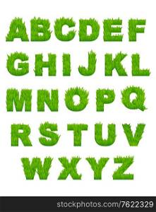 Green grass letters of alphabet for environment or another design
