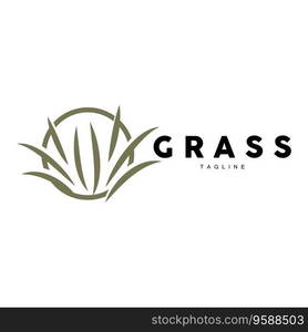 Green Grass Logo Design, Farm Landscape Illustration, Natural Scenery Vector