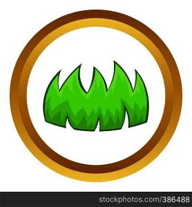 Green grass vector icon in golden circle, cartoon style isolated on white background. Green grass vector icon