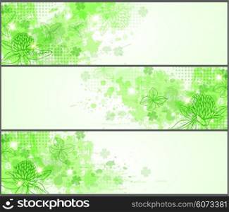 Green grunge horizontal banners for St. Patrick&rsquo;s Day