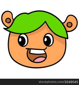 green haired bear head smiling face