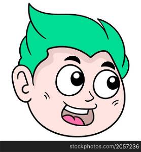 green haired boy head with a smiling face