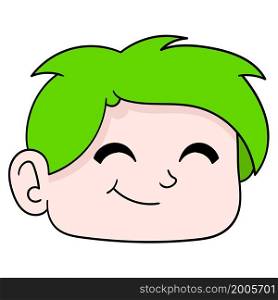 green haired chubby boy head smiling