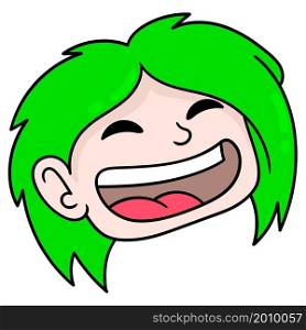 green haired male head is laughing happily