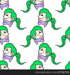 green haired woman pattern seamless textile print