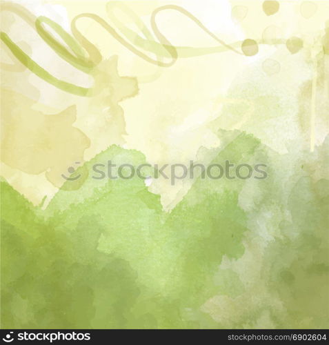 green hand drawn watercolor background, vector