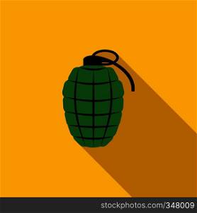 Green hand grenade icon in flat style with long shadow. Green hand grenade icon, flat style