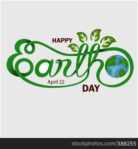 Green Happy Earth Day Typographical Design Elements. Happy Earth Day hand lettering icon.Happy Earth Day logotype symbol.Design for greeting Card,Poster,Brochure or abstract background.Vector illustration