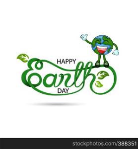 Green Happy Earth Day Typographical Design Elements. Happy Earth Day hand lettering icon.Happy Earth Day logotype symbol.Design for greeting Card,Poster,Brochure or abstract background.Vector illustration