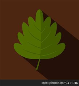 Green hawthorn leaf icon. Flat illustration of green hawthorn leaf vector icon for web isolated on coffee background. Green hawthorn leaf icon, flat style