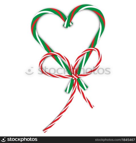 Green heart from christmas candy cane with red and white bow on white background. Vector illustration. Stock image. EPS 10.. Green heart from christmas candy cane with red and white bow on white background. Vector illustration. Stock image.