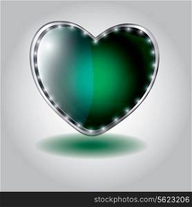 green heart shaped glass button. vector illustration on valentine`s day