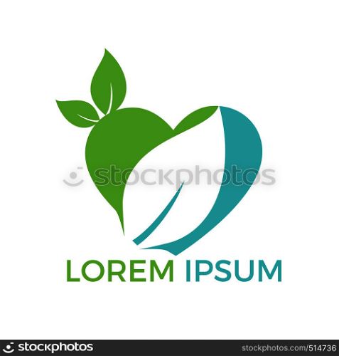 Green heart with leaf vector design. Healthcare or nature care concept logo design.