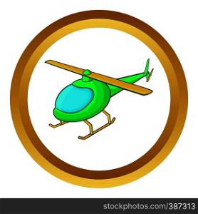 Green helicopter vector icon in golden circle, cartoon style isolated on white background. Green helicopter vector icon