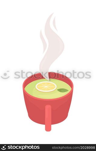 Green herbal tea with lemon semi flat color vector object. Full realistic item on white. Hot drink. Steaming beverage isolated modern cartoon style illustration for graphic design and animation. Green herbal tea with lemon semi flat color vector object