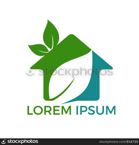 Green home with leaf vector design.