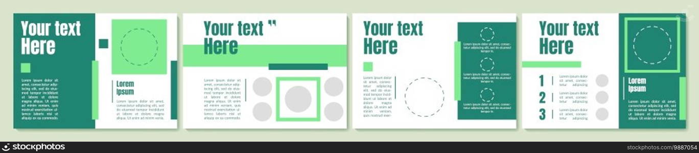 Green horizontal presentation slide template. Brochure with empty section. Flyer, booklet, leaflet print, cover design with text space. Vector layouts for magazine, annual reports, advertising posters. Green horizontal presentation slide template