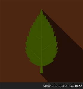 Green hornbeam leaf icon. Flat illustration of hornbeam leaf vector icon for web isolated on coffee background. Green hornbeam leaf icon, flat style