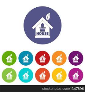Green house icons color set vector for any web design on white background. Green house icons set vector color