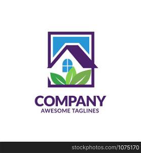 green house logo design with square background concept