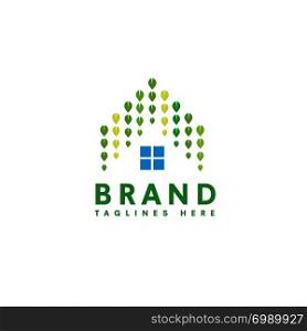 green house logo, leaf and house roofing design concept