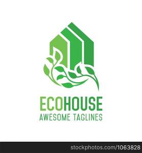 Green house logo vector concept, simple leaf and house vector illustration concept