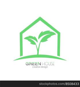 Green house. Vector logo, emblem or sticker of a smart home, eco-construction or eco-repair. Vector for websites, applications and creative ideas. Flat style