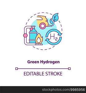 Green hydrogen concept icon. Reducing greenhouse gas emissions idea thin line illustration. Using heat homes and fuel hybrid cars. Vector isolated outline RGB color drawing. Editable stroke. Green hydrogen concept icon