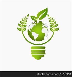green idea bulb leaf nature energy icon logo design