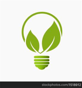 green idea bulb leaf nature energy icon logo design