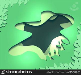 Green illustration of 3d abstract waves and tree leaves cut out from paper. Ecology and nature. Vector origami element for your design. Green illustration of 3d abstract waves and tree leaves cut out from paper. Ecology and nature. Vector origami element