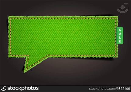Green Jeans texture background on retro style speech bubbles, stickers, labels, tags. Vector